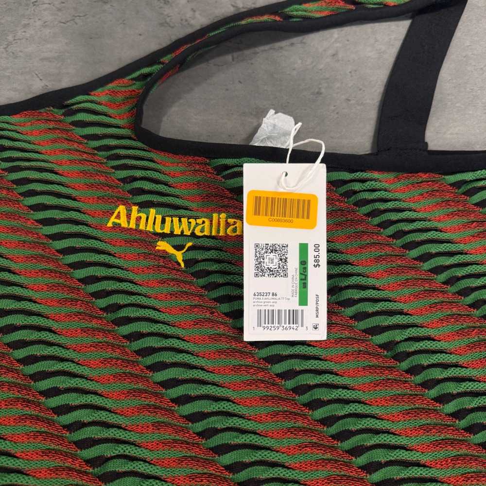 Puma Top Womens L Ahluwalia T7 Top Archive Green Red One Shoulder Knit NEW - Picture 5 of 11